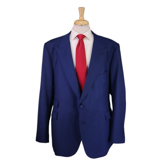 Custom Made! Solid Royal Blue 2-Btn Peak Lapel Wool Suit Big 54R - Picture 1 of 11
